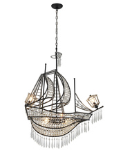 Bethel International KO-59M-BLK - 4-Light Matte Black Iron Chandelier With Clear Crystals